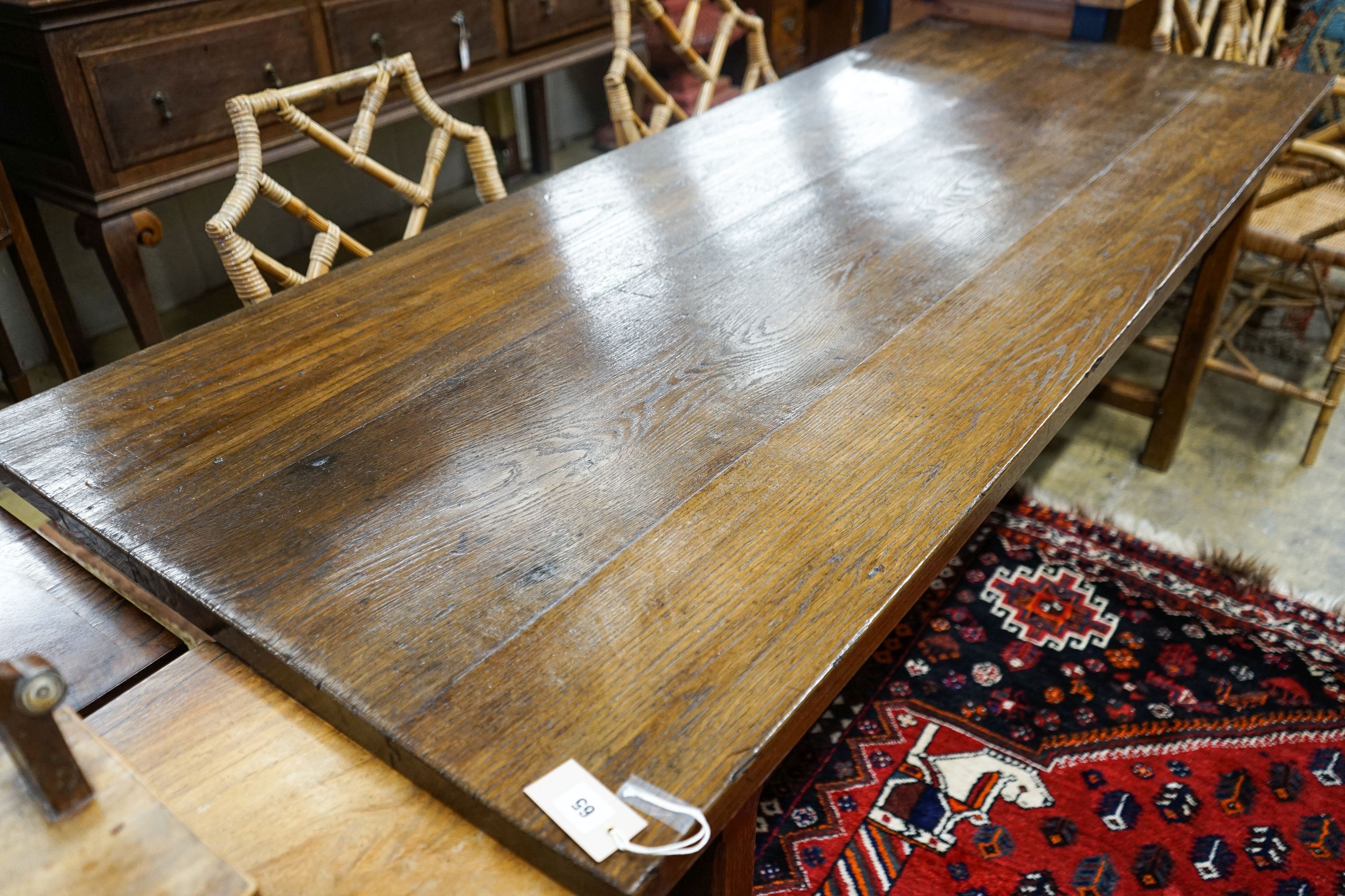 A 19th century French rectangular oak farmhouse table, length 200cm, depth 79cm, height 78cm